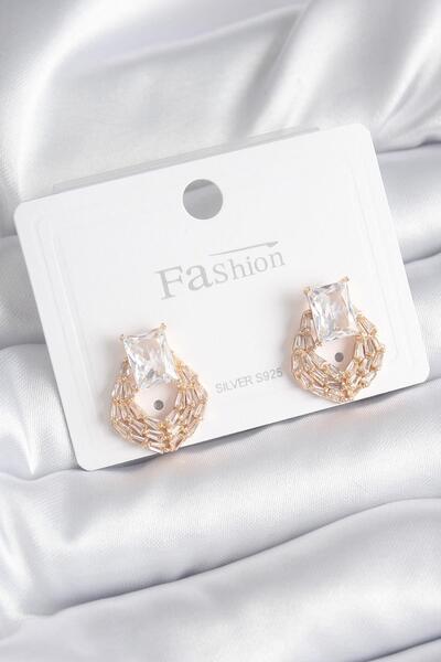 Celira Brass Gold Color Zircon Stone Women's Earrings