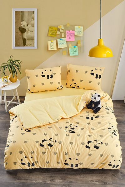 Valezium Sada povlečení na přikrývku Žlutá Panda – 160x220 povlak na přikrývku a 1 povlak na polštář