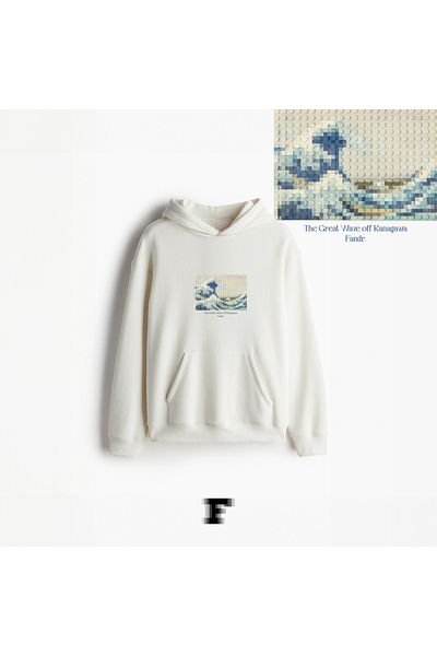 Fandr Store White Unisex Regular Fit the Great Wave Off Kanagawa Hoodie