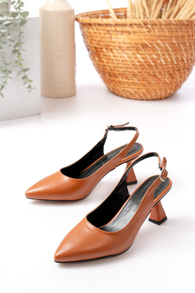 Santamarina Dámské boty Harmony Open Back Tan na podpatku Champagne podpatek