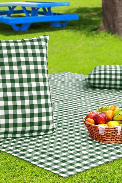 Soft Kare Cluster of 2 45*45cm Cushions with Large Checkered Picnic Mat