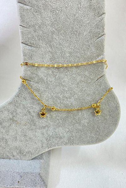X-Lady Accessories Altın Renk Yıldız Model Singapur Ve Top Zincir Çelik Halhal - 3250