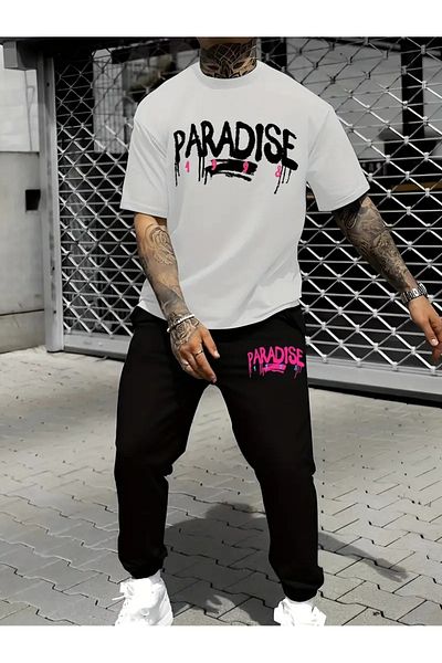 DAXİS Sportwear Company Set de trening cu imprimeu MEN'S PARADISE Tricou Jogger Pantaloni de trening - Set de sus și de jos