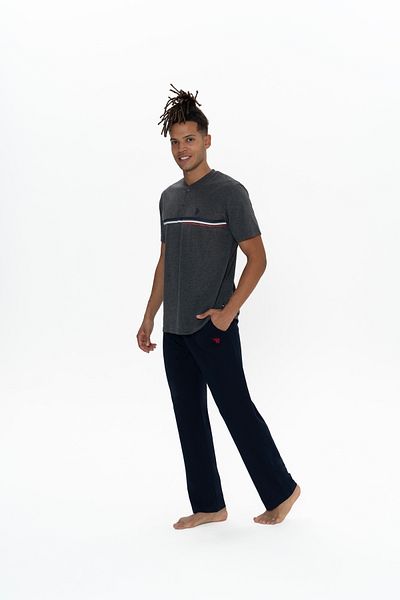 U.S. Polo Assn. ΒΑΣΗ. Σετ ανδρικής πιτζάμες Polo Assn με μισό γιακά με ίσιο πόδι ανθρακί