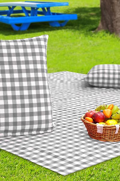 Soft Kare Cluster of 2 45*45cm Cushions with Large Checkered Picnic Mat