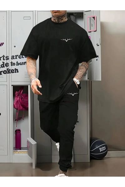 DAXİS Sportwear Company T-Shirt and Jogger Sweatpants - Printed Sweatpants Set