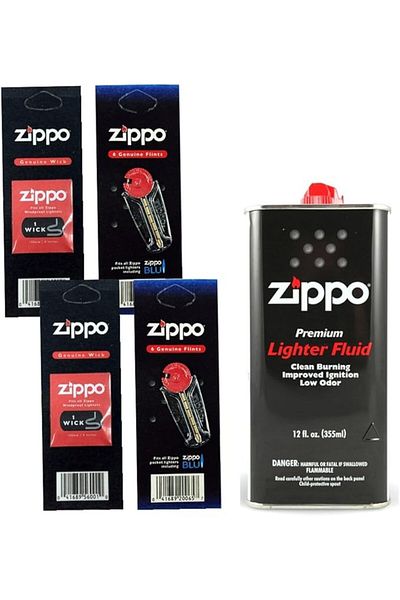 Zippo Gift Set - 12 Fl.oz Fluid, 2 Flint Cards (12 Flints), 2 Wick Cards