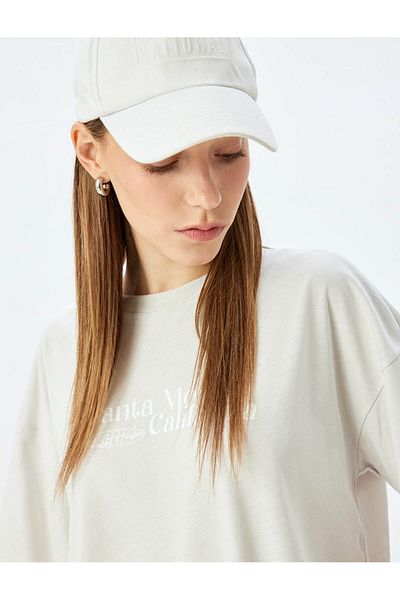 Koton Back Printed Slogan Crew Neck Short Sleeve Oversize T-Shirt