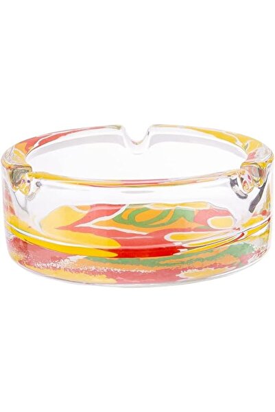 AKDC منفضة سجائر زجاجية دائرية طول (10 سم) × عرض (10 سم) × ارتفاع (4 سم) شفافة