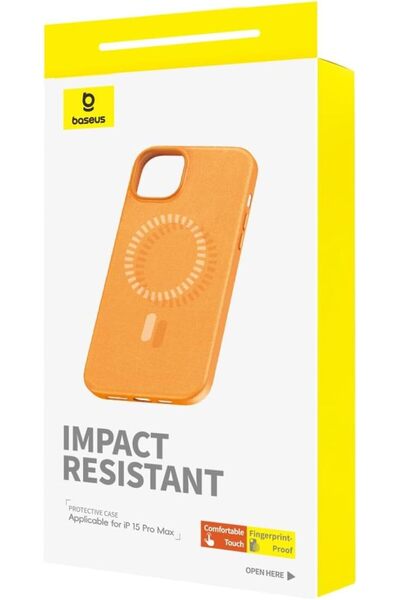 Baseus Fauxther Series Magnetic Phone Case for iP 15 Pro Max, Sunset Orange