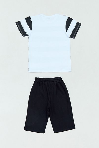 Fulla Moda Text Printed Striped 2-Piece Boy's Shorts Suit