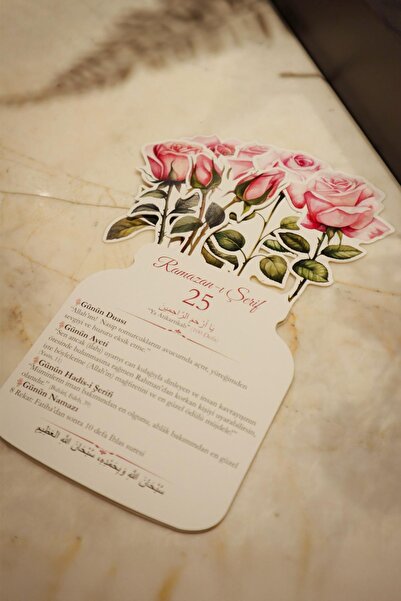 MSticker Ramazan Ayı Pembe Güllü 30 Günlük Masa Takvimi, Ramazan-ı Şerif Özel Tasarım Ramazan Takvimi