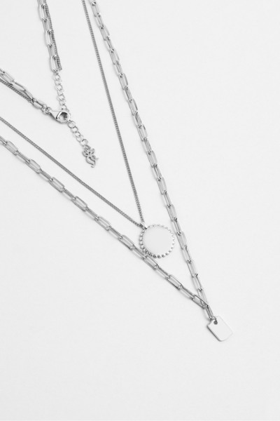 So CHIC... Modern Kombin 18 Ayar Beyaz Altın Kaplama 47 Cm Gümüş İkili Kolye