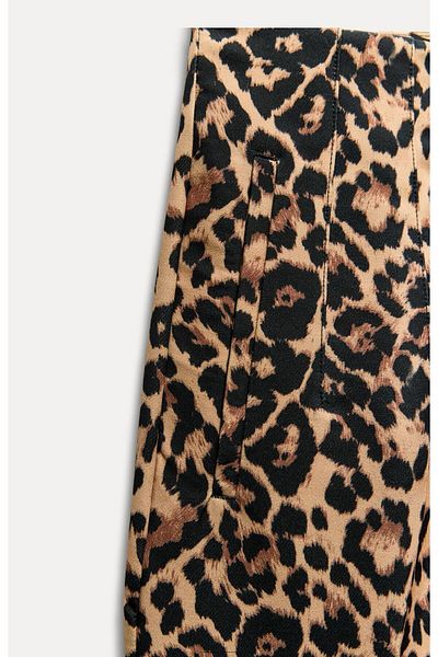 RACE FASHİON Pantaloni leopard cu talie înaltă cu detaliu de clemă Rc4002