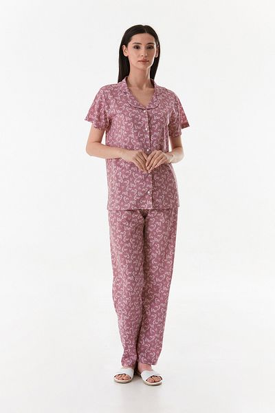 Fulla Moda Love Text Printed Shirt Collar Short Sleeve Pajamas Set