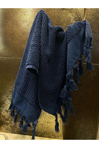 Arelina Textile منشفة حمام 100% قطن 50x90 نمط ريب أزرق داكن