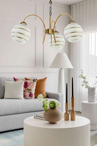 Uçar Vi̇va Modern Glass Metal Case Living Room Living Room Bedroom Triple 3-Piece Chandelier