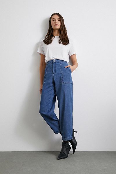 Never more Blue Folded Mom Jeans with Pocket Detail