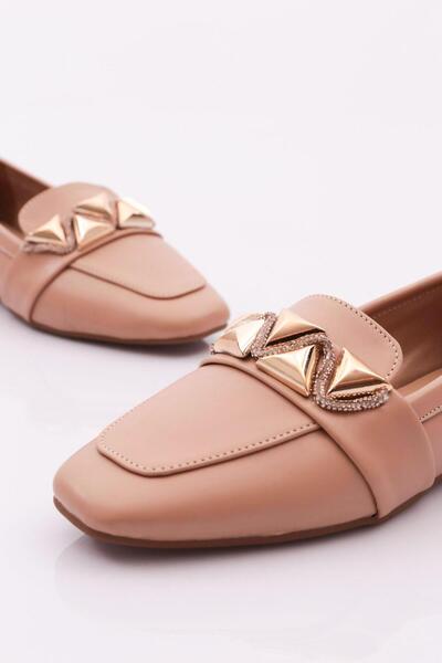 DGN Kadın Silver Taş Metal Tokalı Loafer Nude 61122534