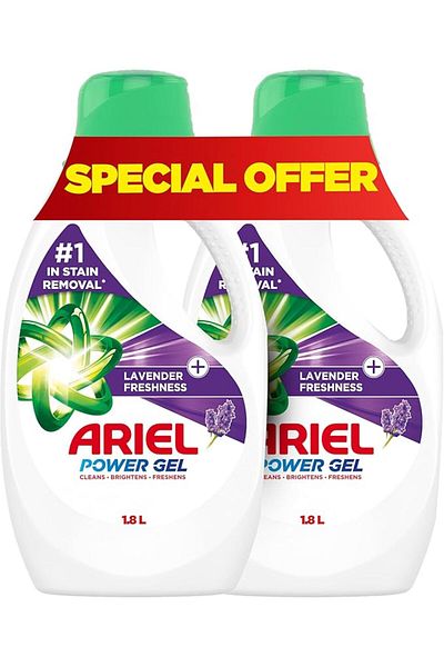 Ariel Lavender Laundry Detergent Liquid Gel, Dual Pack (2x1.8L)