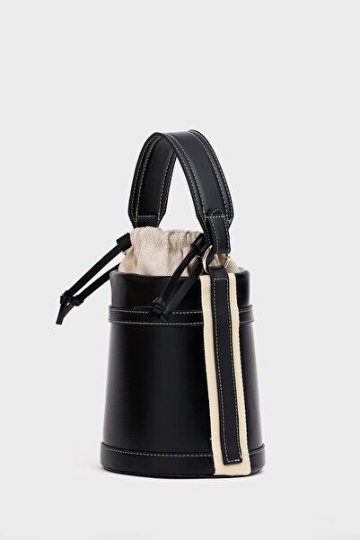 Madamra Fekete női kontrasztvarrott vödör kézi és válltáska