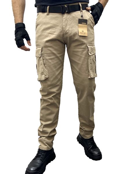 Polviton Men's Gabardine Lycra Cargo Pants - Regular Fit