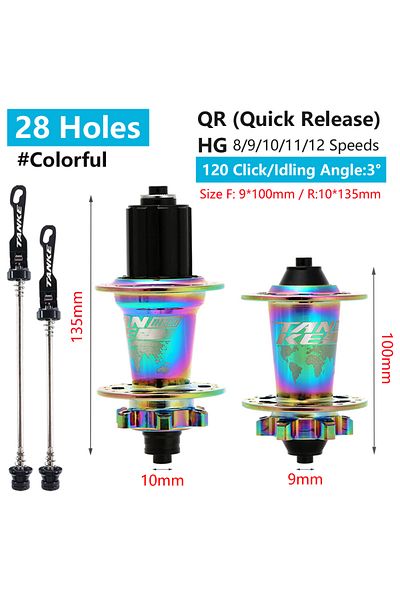TANKE 28H Colorful QR TANKE 120 Click Hub 6 Bearing MTB Mountain Bike Hub Front Rear Thru HG 28 32 36 Hole