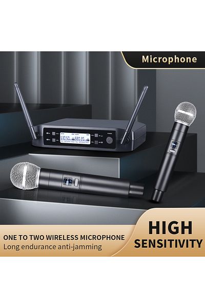 Choice US Plug Wireless Microphone Handheld Dual Channels UHF Fixed Frequency Dynamic Mic For Karaoke Weddi
