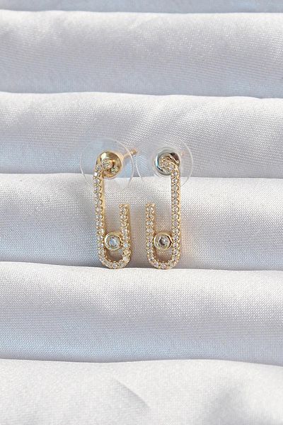 Celira Brass Gold Color Zircon Stone Half Messika Earrings