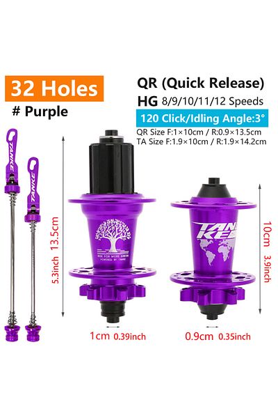 TANKE 32H Purple QR TANKE 120 Click Hub 6 Bearing MTB Mountain Bike Hub Front Rear Thru HG 28 32 36 Holes