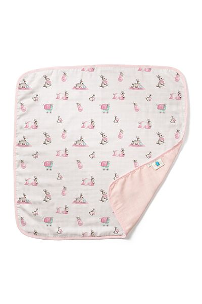 DEUX LAPINS 100% Cotton Double Layer Muslin Blanket - Bébé Lapin Rose 65×65 cm