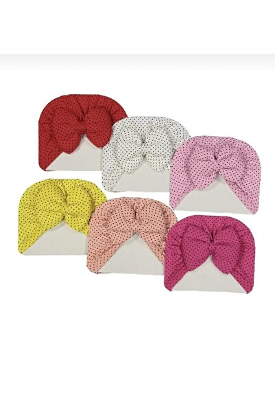 GÜNEŞ KİDS Puan Desenli Fiyonklu Kız Bebek Bone & Fiyonklu Şapka 6 Adet