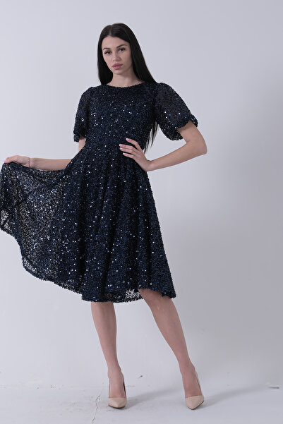 Feminist Pul Payetli Midi Boy Kısakol Abiye Lacivert 6502498