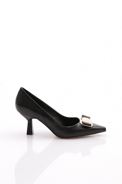 DGN Piele lacuita neagra 3761535   - Pantofi de dama cu toc subtire cu decor in fata