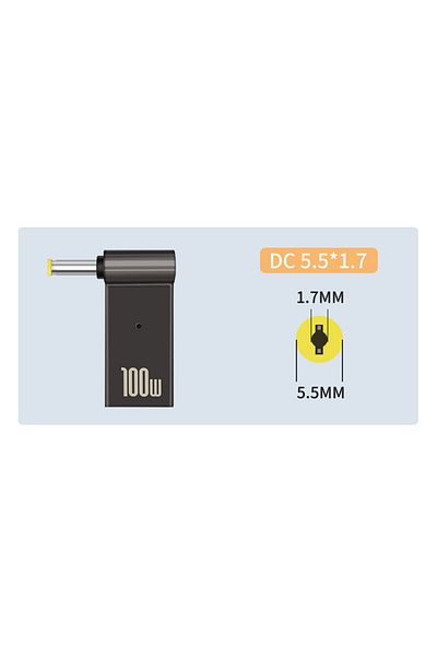 ALLOYSEED محول طاقة شاحن الكمبيوتر المحمول 5.5 × 1.7 مم PD 100 واط موصل USB Type-c أنثى إلى مقبس DC ذكر Pl