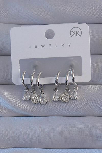Celira Brass Silver Color Zircon Stone Drop Model Multiple Appearances Half Hoop Earrings