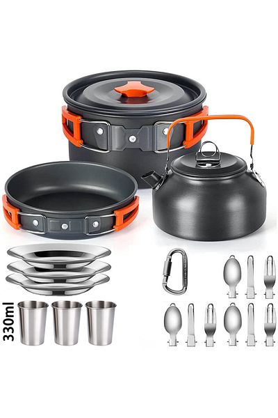 LISM C Camping Cooking set Camping Cookware Travel Tableware Outdoor Picnic Set Teapot For 2-3 Peaple No.