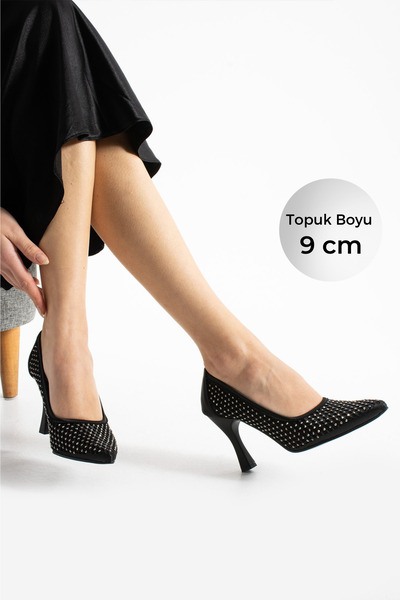 Karınca 3-988 9cm Kadın Taşlı Tüllü Kadeh Topuklu Stilletto Abiye Ayakkabı