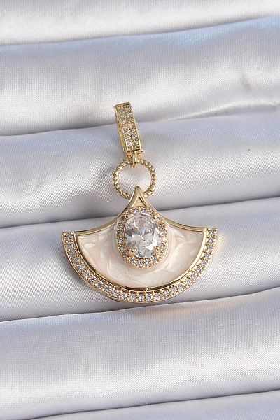 Celira Brass Gold Color Zircon Stone Detailed White Enamel Ajda