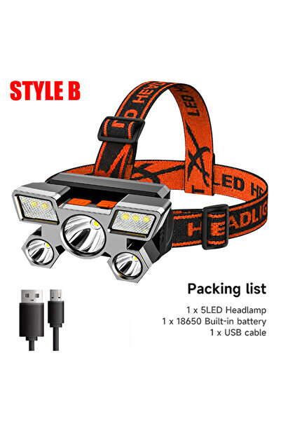 Choice مصباح أمامي طراز B 5 LED قابل لإعادة الشحن مع بطارية مدمجة 18650 ضوء ق...