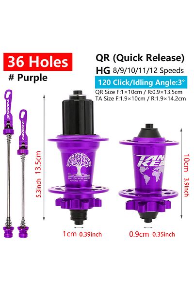 TANKE 36H Purple QR TANKE 120 Click Hub 6 Bearing MTB Mountain Bike Hub Front Rear Thru HG 28 32 36 Holes