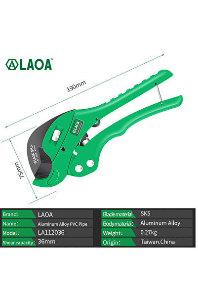 LAOA LA112036 LAOA PVC Pipe Cutter 36mm Aluminum Alloy Body Ratchet Scissors ...