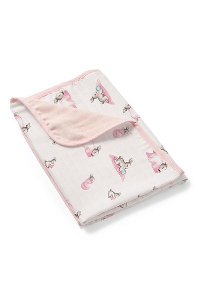DEUX LAPINS 100% Cotton Double Layer Muslin Blanket - Bébé Lapin Rose 65×65 cm