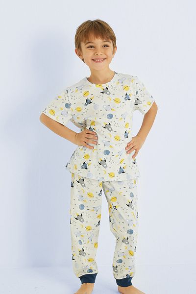 Siyah İnci Σετ πιτζάμες εκρού Boy 100% Cotton Printed Crew Neck 25110155