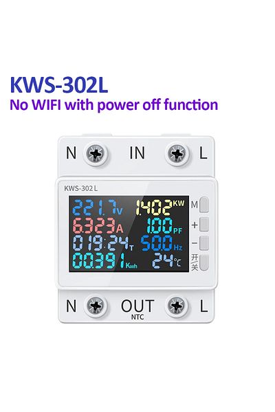 TELEHILL KWS-302L-No WIFI 170-270V/63A Power Meter 8in1 Color Screen Multi-function AC Energy Power Voltmeter