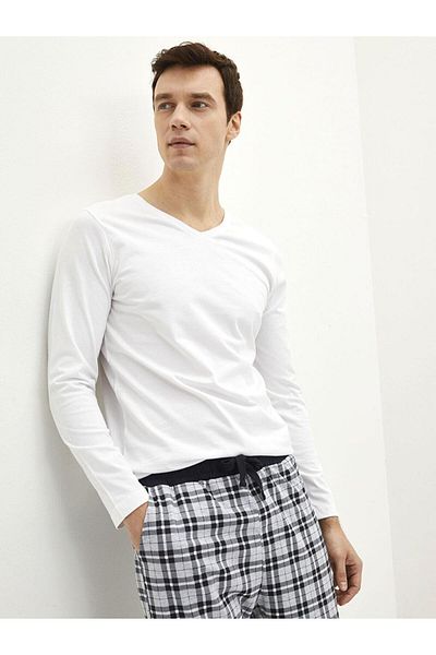 LC Waikiki Tricou pentru bărbați din bumbac cu mâneci lungi cu decolteu în V (S2)