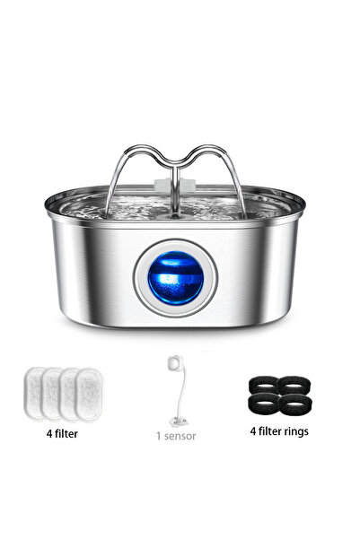 Choice مجموعة مستشعر الفلتر 108 أونصة/3.2 لتر موزع مياه القطط من الفولاذ المق...