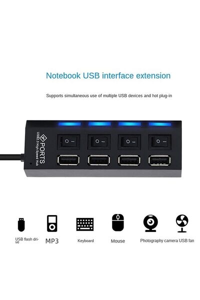 Genel Markalar 4 Port Usb 2.0 Hub Çoğaltıcı Çoklayıcı Swıtch Anahtarlı Pc Laptop Uyumlu