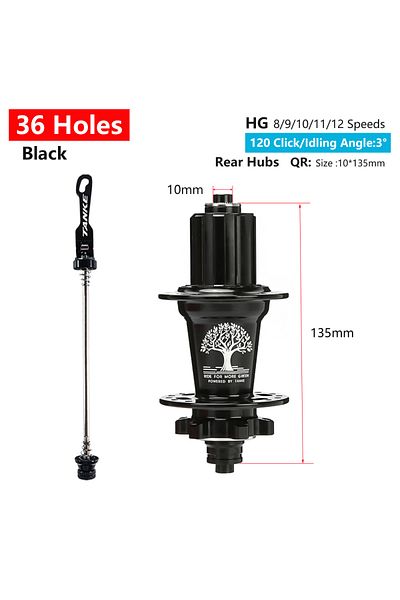 TANKE 36H Black QR Rear TANKE 120 Click Hub 6 Bearing MTB Mountain Bike Hub Front Rear Thru HG 28 32 36 Ho