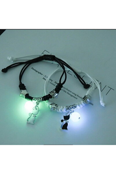 Choice BR22Y0267-8 2Pcs Luminous Star Cat Moon Couple Bracelet Kitten Flower Handmade Adjustable Rope Match